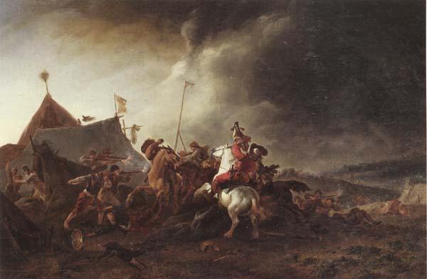 Philips Wouwerman A Detachment of cavalry attacking a camp oil painting image